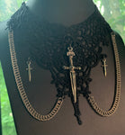 Black lace and chain choker